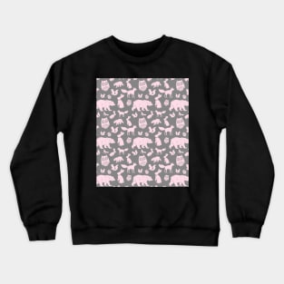 Grey Light Pink Forest Animals Fox Bear Owl Bunny Crewneck Sweatshirt